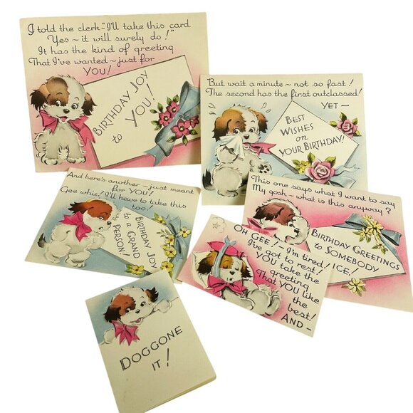 Vintage 6 Piece Nesting Envelopes Dog Gone It Happiest Birthday Card Unused - Picture 1 of 9